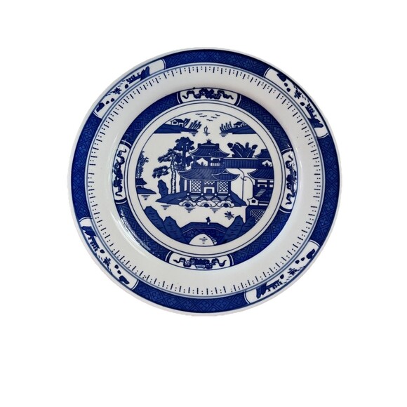 Chinese Blue & White Vtg Porcelain Canton Plate 9 Salad/Dessert Mint Classic - Picture 1 of 4